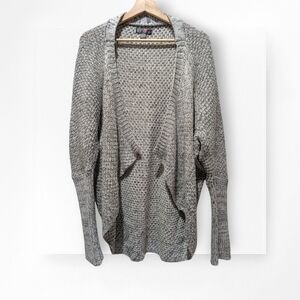 Cocoon Cardigan Sweater Black White Knit Open Long Sleeves Medium J.J. Basics